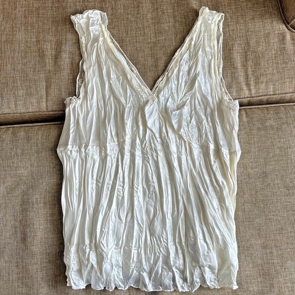 Cato Women's Tank Top Crinkle Stretch Sleeveless V-Neck Plus Ivory Lace 18 /‎ 20 - Picture 1 of 12